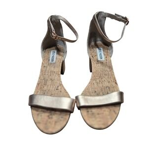 Steve Madden Irenee Rose Gold Leather Cork Block Heel Sandals Womens‎ 8.5 Resort